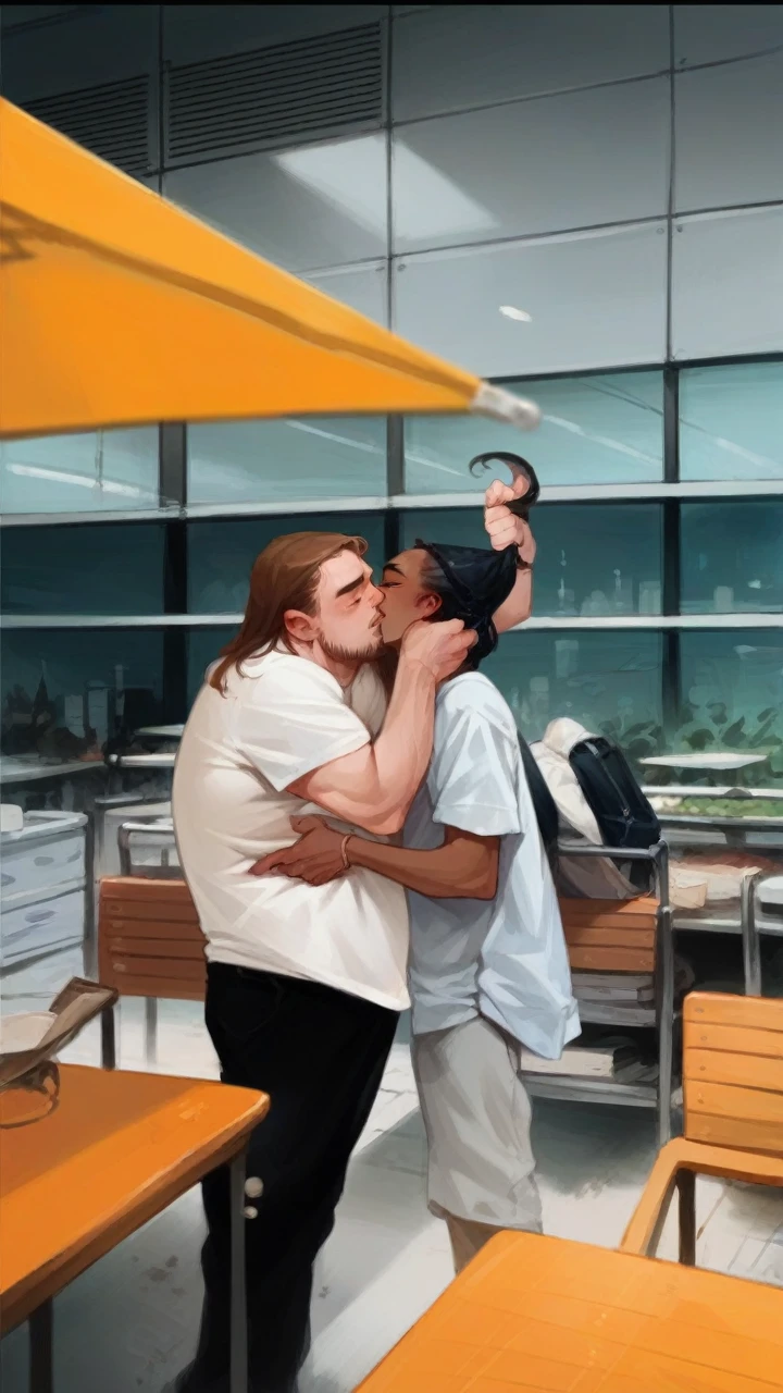 Convert the following imqge to a pop art
White girl kissing a brown man