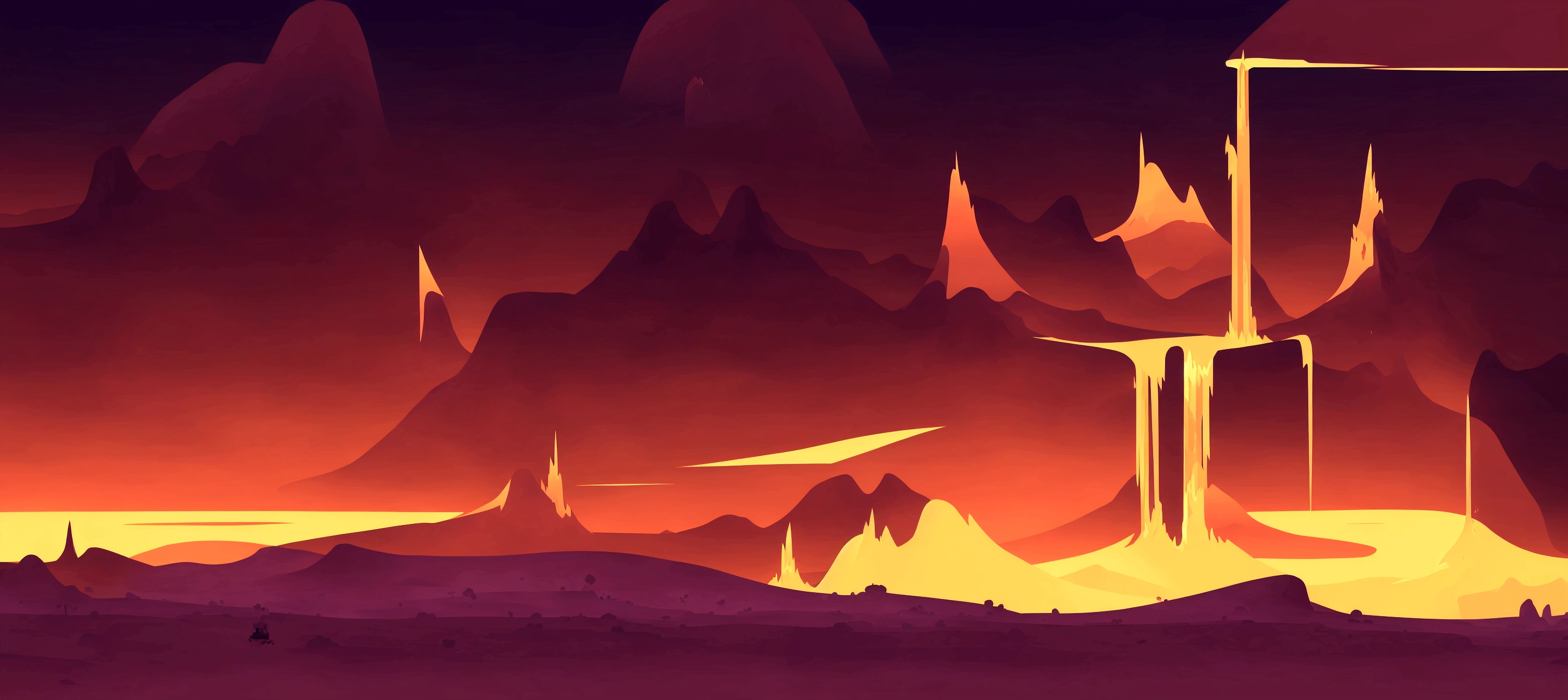 cartoon illustration of a desert with a tower and a fire, mobile game background, background artwork, firey environment, mobile game art, 2 d game art background, game illustration, background art, volcanic workshop background, stylized concept art, stylized game art, 2d game background, arena background, detailed game art, game background, 2d game art