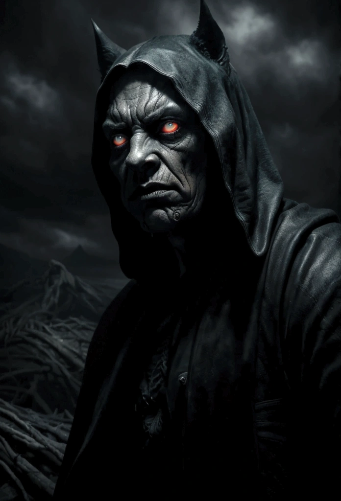 a terrifying creature, dark fantasy, mysterious atmosphere, dramatic lighting, moody colors, cinematic composition, epic scale, highly detailed, (best quality,4k,8k,highres,masterpiece:1.2),ultra-detailed,(realistic,photorealistic,photo-realistic:1.37),dark and gritty, ominous presence, haunting expression, twisted features, shadowy form, glowing eyes, sharp claws, menacing aura, powerful and imposing