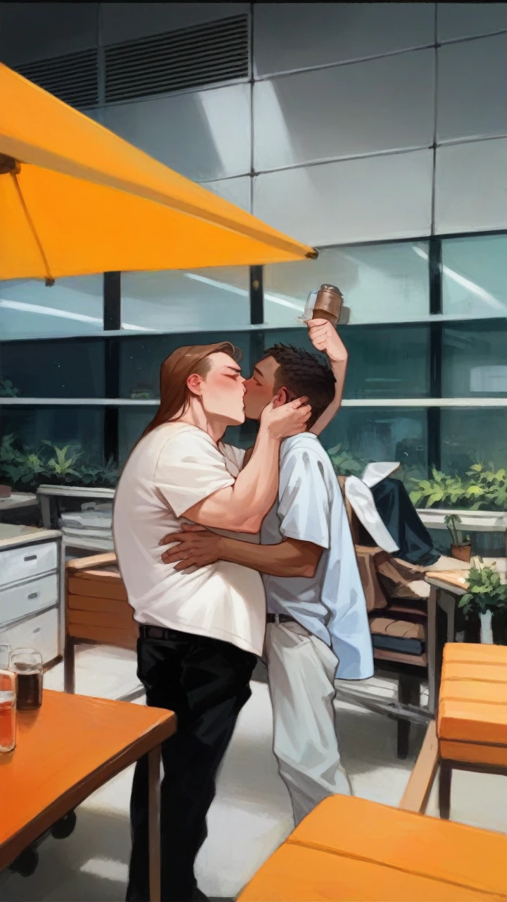 Convert the following imqge to a pop art
White girl kissing a brown man