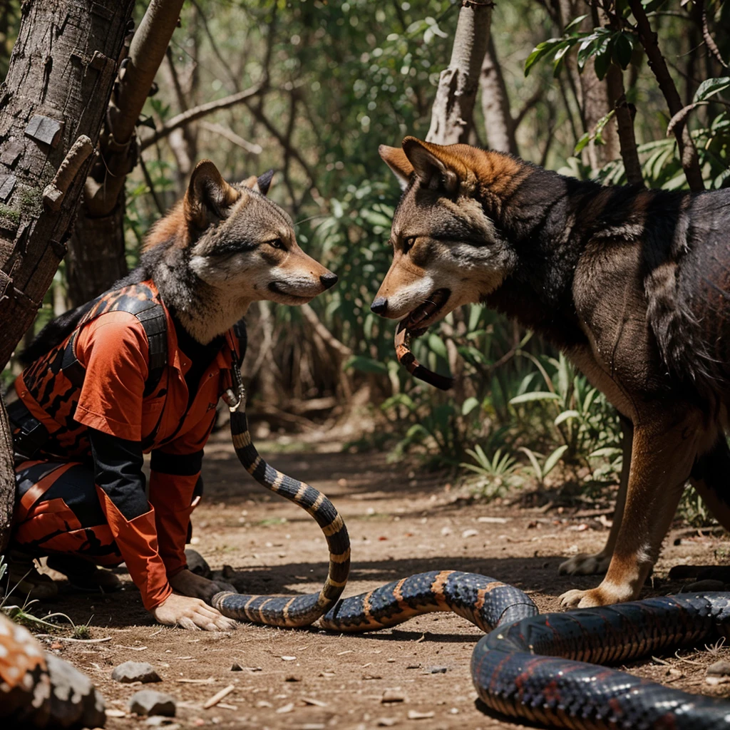 Guara wolf, LOOKING AT A CORAL SNAKE; faceoff, futurist.