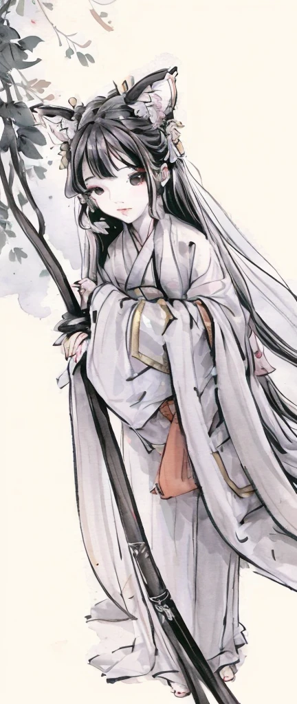 an anime artwork of girl with kimono in moonlight stormy effect, 1girl, solo, japanese clothes, kimono, moon, black hair, full moon, sash, obi,water color painting,smil,