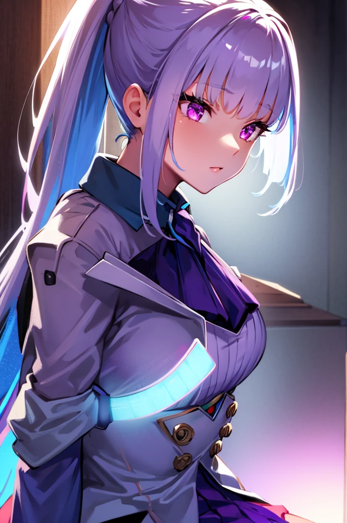 beautiful,girl,ponytail,Glowing purple eyes