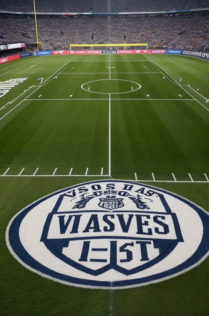 Football field with a written banner "Vasco is the best team in the world"
