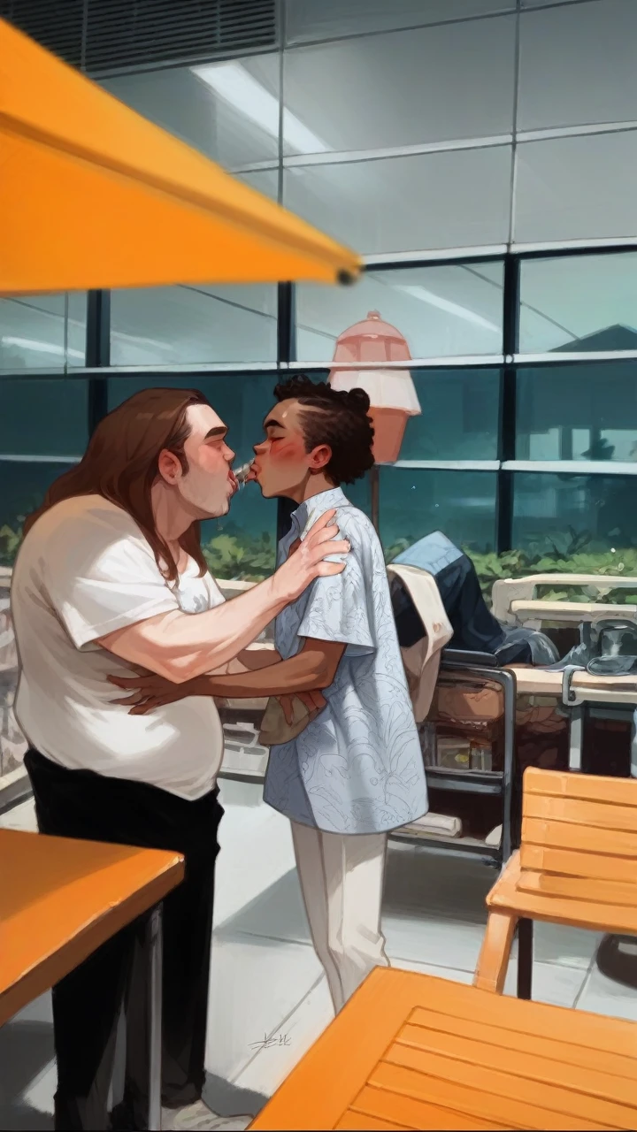 Convert the following imqge to a pop art
White girl kissing a brown man
