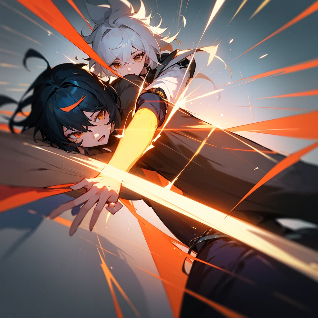 Main subject: The Calcharo character in an epic action pose, highlighting your skills.Background: A vibrant and dynamic game battle scenario, with enemies around.colors: Use uma paleta de cores contrastantes, like reds and oranges for the action and blues and blacks for the background.Text Elements: "Upando Calcharo" in large, impactful text, maybe in yellow or white with black shadow for highlight.Visual Styles: A similar art style to the game, with high-quality graphics.Graphics/illustrations: Visual effects like sparks, Explosions and motion lines to increase the sense of action.composition: Place the character in the center, with the text on top or to the side.Efeitos: Use highlights and shadows to highlight the character and text.emotions/feelings: Excitement and adrenaline.Reference Images: Thumbnails de jogos como Genshin Impact e Honkai Impact, that also highlight characters and action.