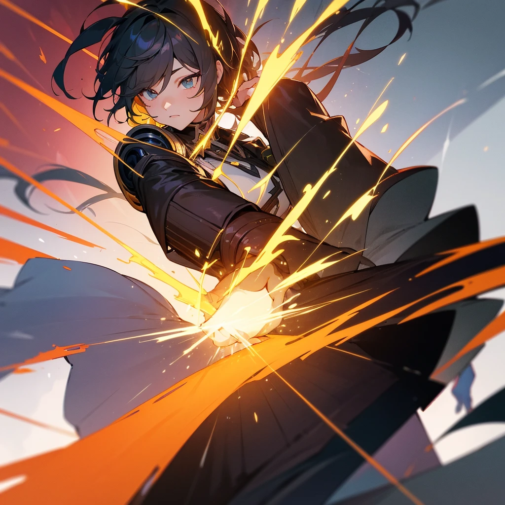 woman, female, delightful, long hair, shiny hair, straight hair, blue accent black  hair, red eyes, pale skin, glamorous, skirt, black hood, gloves, belt, waist pouch, wizard, cute, fantasy, face