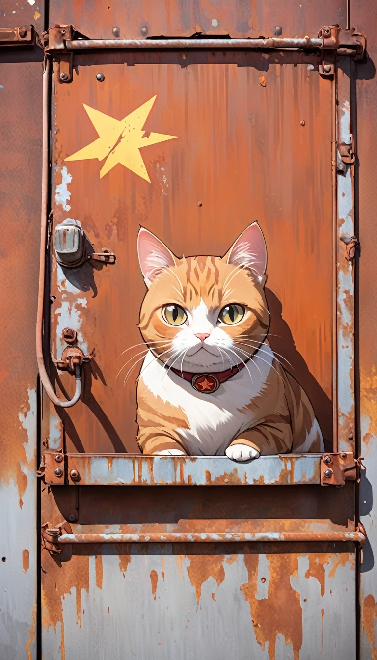 decorative metal sheet, rusty, communist cat
