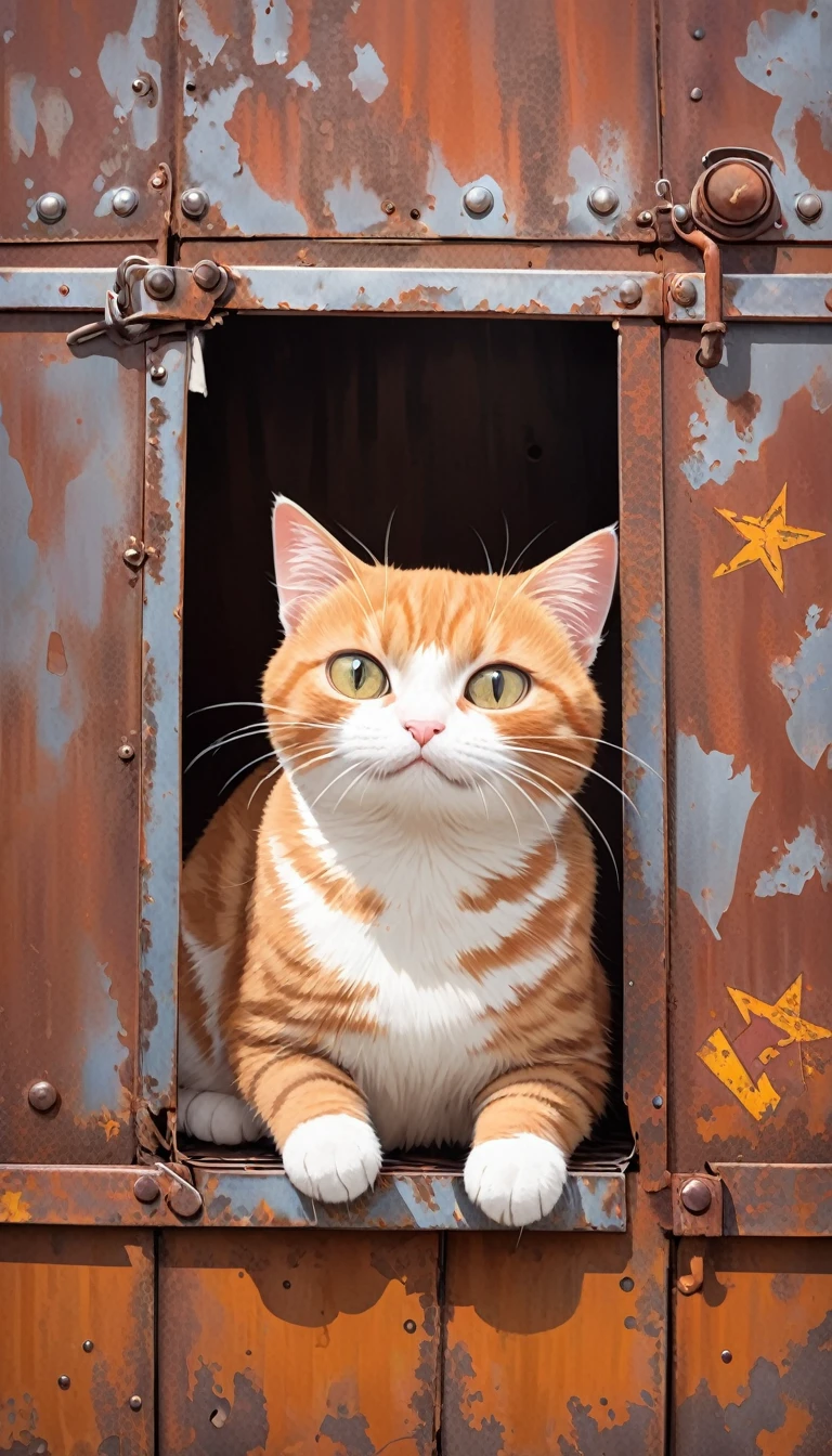 decorative metal sheet, rusty, communist cat
