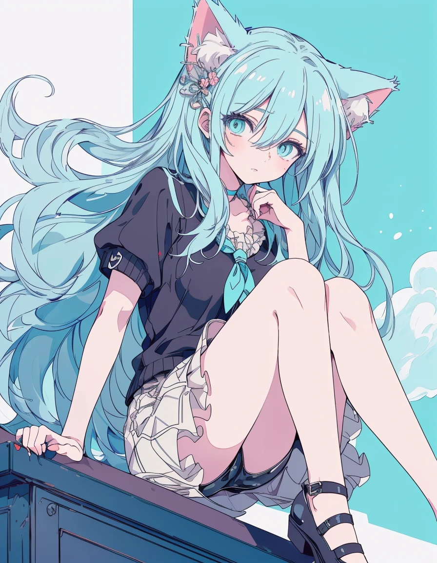closed eye, wink, full body, ((masterpiece, best quality:1.5)), ((Beautiful detailed cat aqua eyes:1.2)), cat ears, pale skin, , beautiful hands, beautiful fingers, EasyNegative