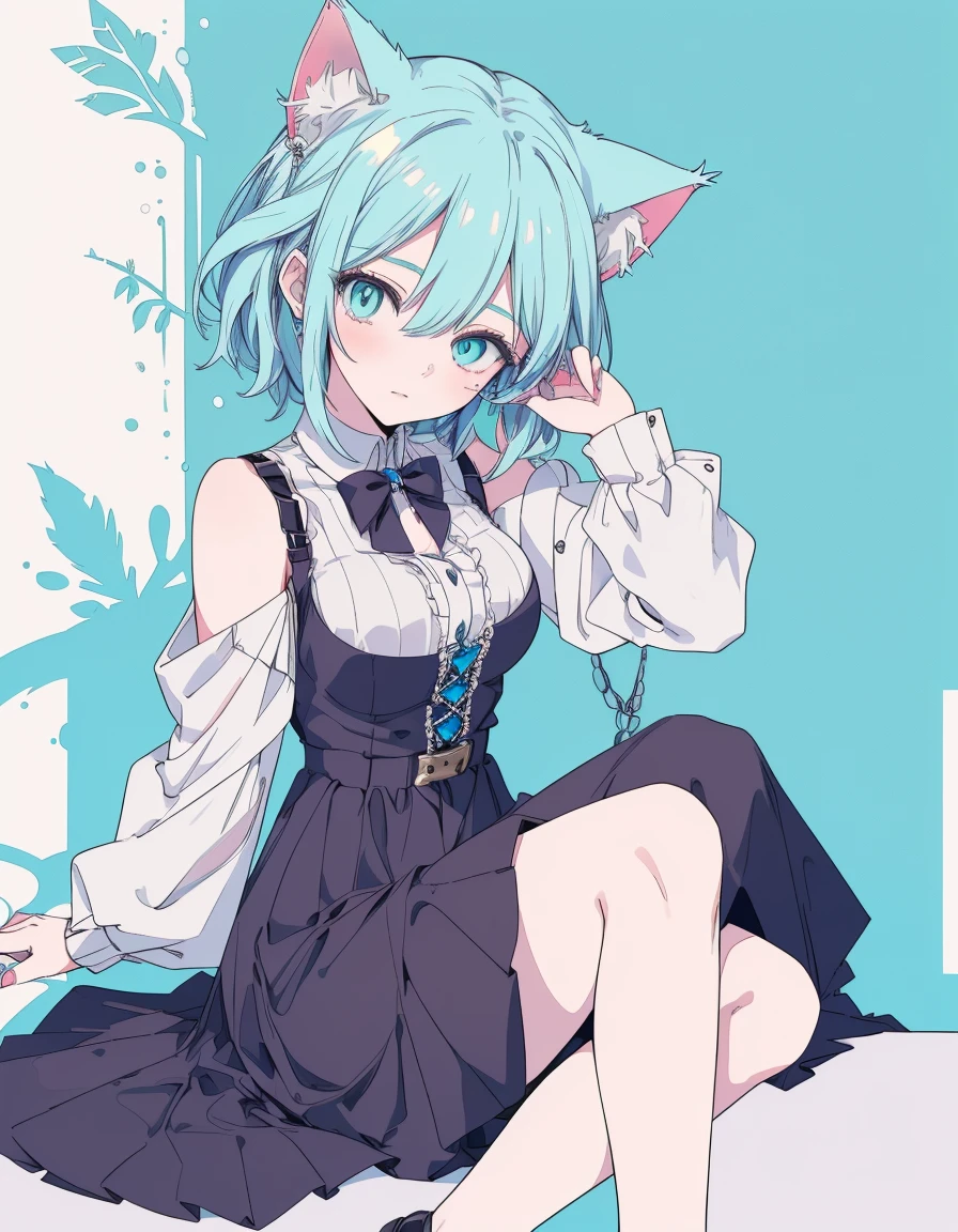 closed eye, wink, full body, ((masterpiece, best quality:1.5)), ((Beautiful detailed cat aqua eyes:1.2)), cat ears, pale skin, medium breasts, beautiful hands, beautiful fingers, EasyNegative