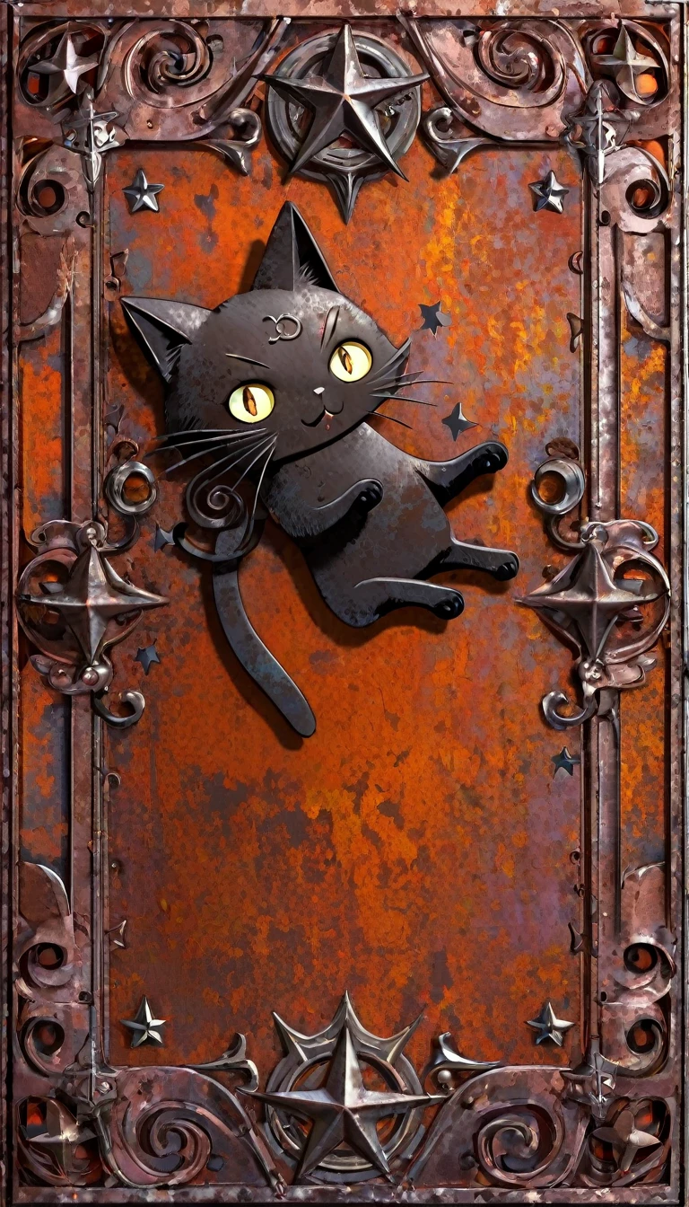 decorative metal sheet, rusty, satanic cat, satanic star