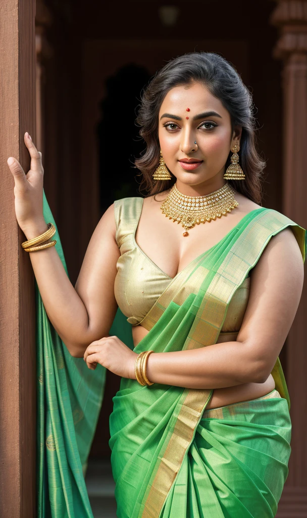 Foto RAW, photorealistic, photography, full body shot, master shot, perfect eyes, goddess like beauty, pierced eyes, perfect thick chubby mallu Desi aunty bhabhi, Wearing a Stanapatta, a chest-band.Saree model, model Photography, Indian saree shoot, Indian traditional wear advertising photography, traditional wear brand shoot, face of Indian actress Sonakshi Sinha, masterpiece, realistic, realism, incredible details, pleasure, photorealism, detailed skin, skin pores, high contrast, photorealistic Artstation 8k HD digital art trend of high definition and detailed realistic skin texture, ultra detail, realistic skin texture, armature, best quality, ultra high definition, (photorealistic:1.4),, high resolution, detail, raw photo, sweat, Re sharp, by Lee Jefferies Nikon D850 Film Stock Photo 4 Kodak Portra 400 Camera F1.6 Lens Rich Color Ultra Real Realistic Realistic Textures Dramatic Lighting Unreal Engine Trending at Art Station Cinestill 800,(pele altamente detalhada: 1.2), 8k UHD, DSLR, soft-lighting, alta qualidade, grain of film, Fujifilm XT3,she didn't like to wear blouse or bra, she is happy to wear only saree, she hates blouse or bra, detailed hairy armpits, hyper realistic skin, skin pores, sweat, veins,