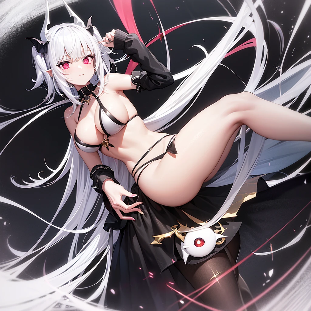 Half demon half Angel girl white and black hair golden left eye demon right eye in a ???? ?????? 