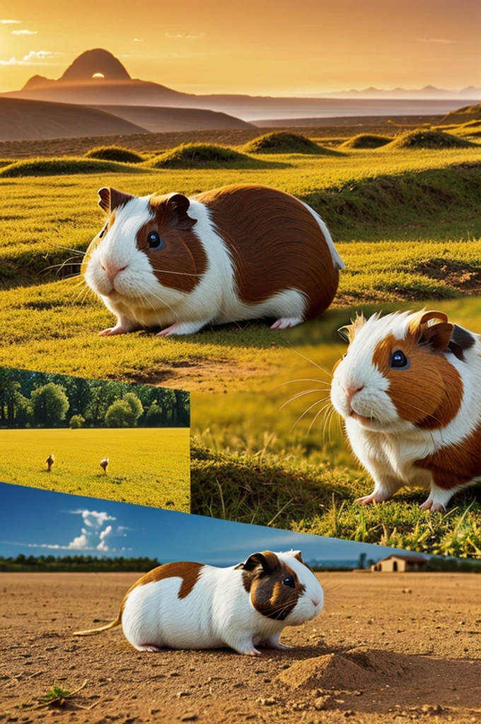 Make a collage of guinea pigs and landscapes in warm colors that says " here take the tiritingo"
