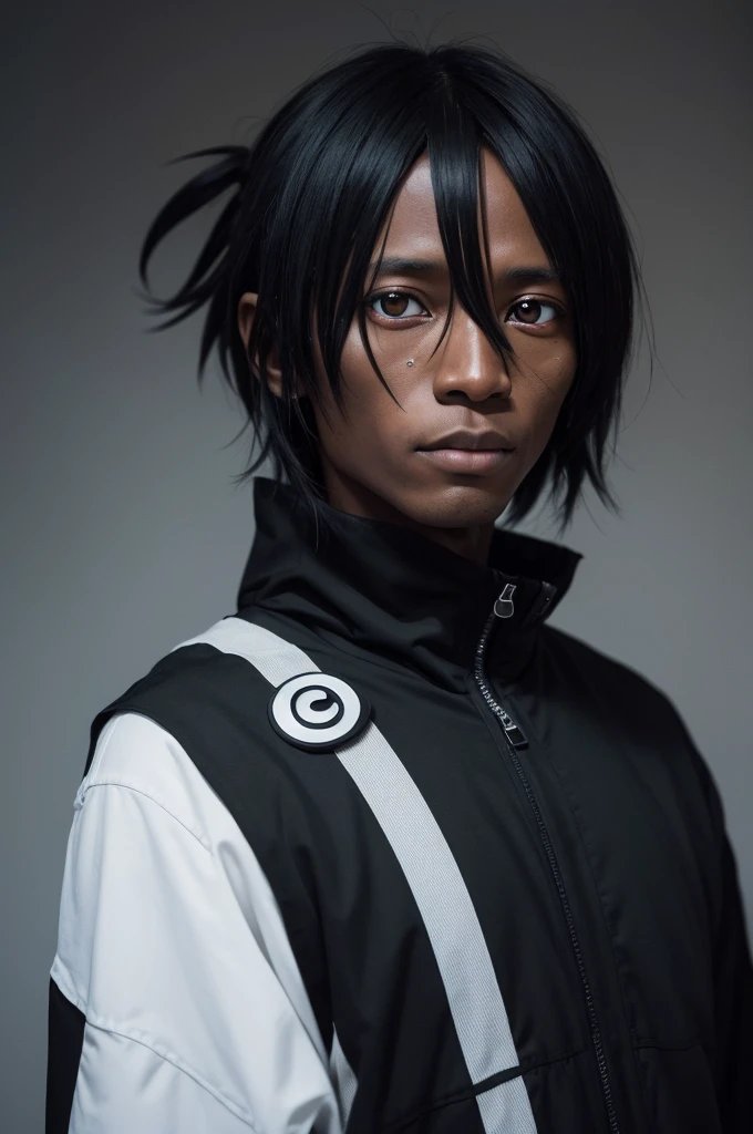 Photo of Obito Uchina all black, with just one luminous white eye