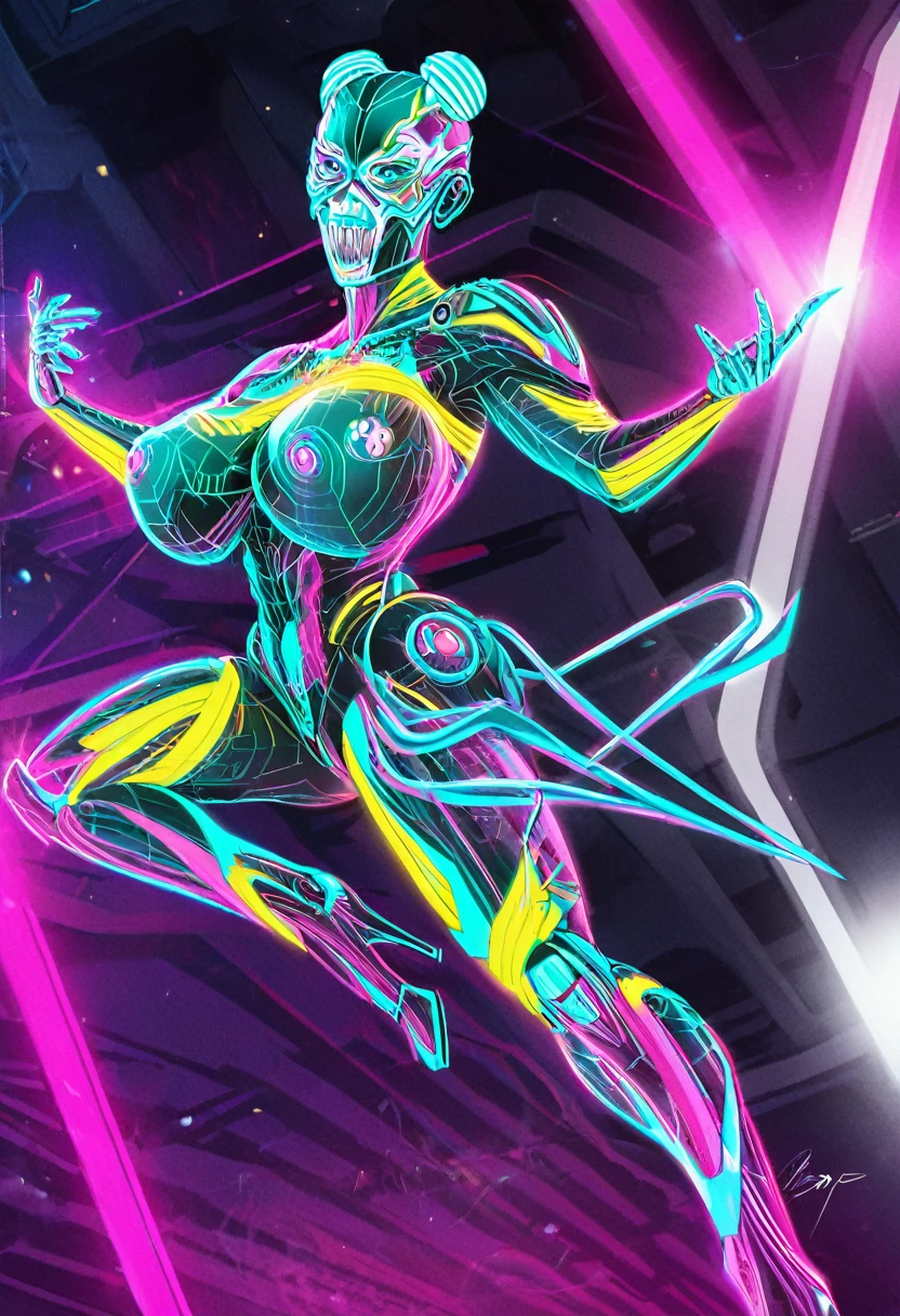a age fashion model wearing an exo-skeleton mask, vibrant colors, futuristic cyberpunk style, intricate details, cinematic lighting, dramatic pose, sharp focus, hyper realistic, 8k, masterpiece