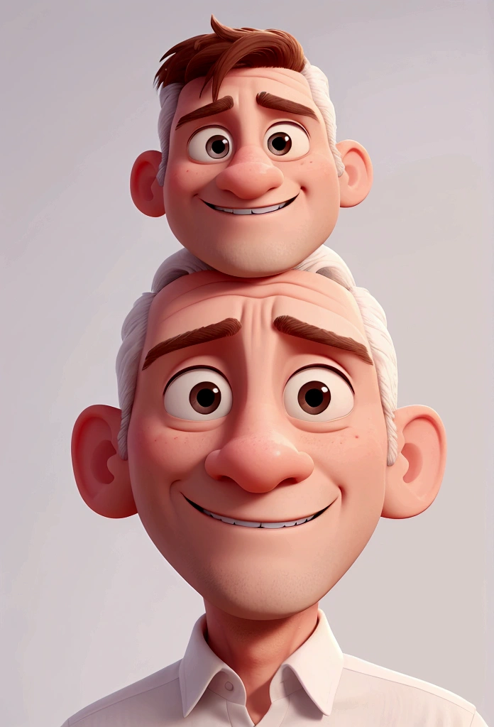 one men, middle aged white, calvo, with a thin nose and a thin mouth, and in a white shirt, Disney cartoon style