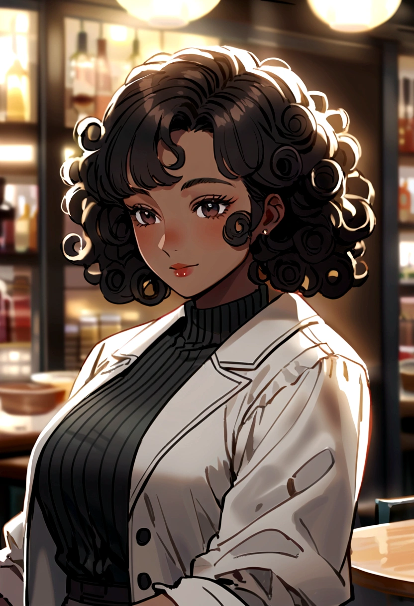 African American woman around 40 years old with curly hair, cabelo cacheado e curto, short curly black hair, short curly hair, curly bangs, very short curly hair, curly black hair, Messy curls, Roll up and blanch, Curly black hair Natural black hair,8 inches long