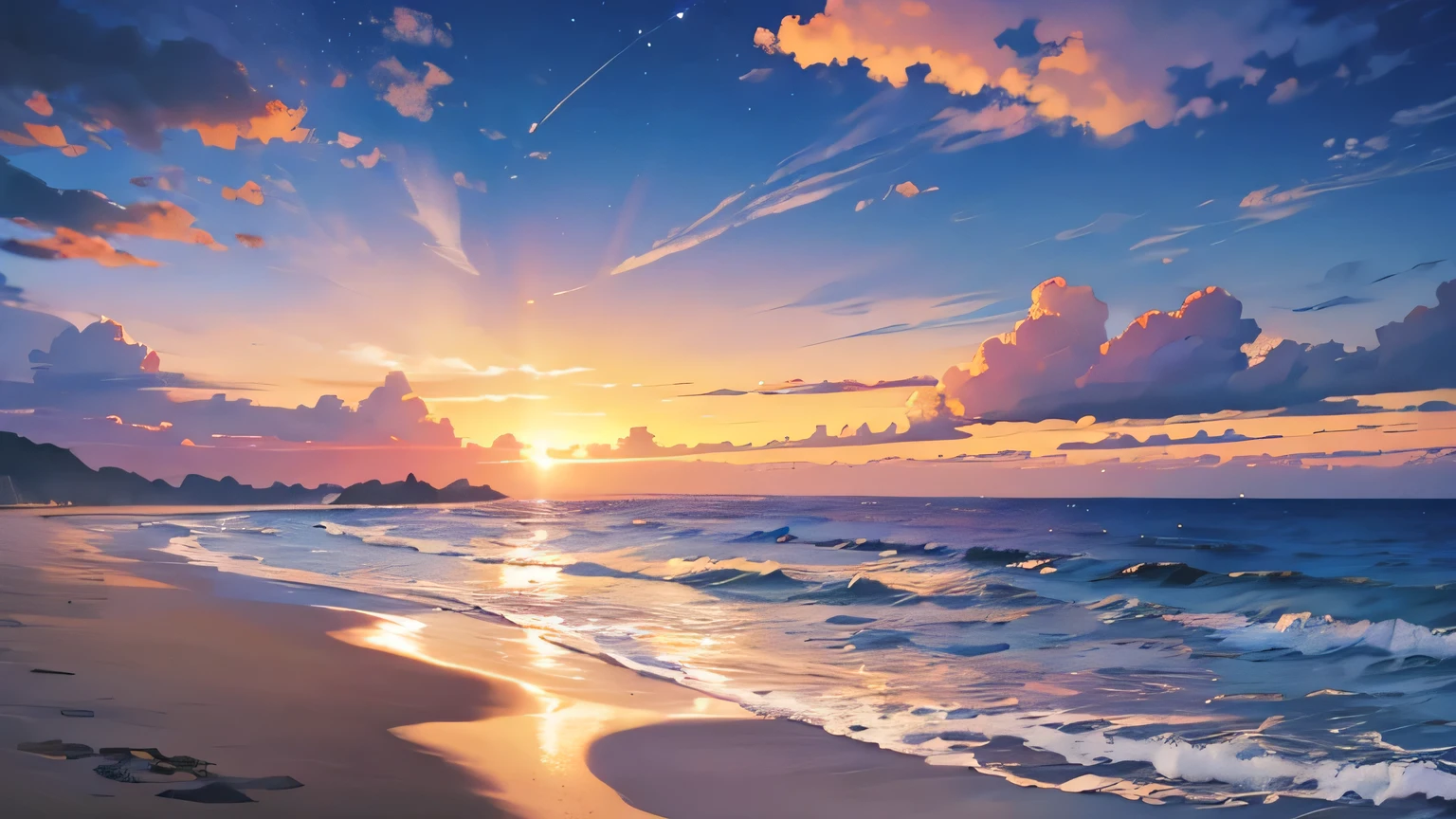 beach landscape sunset stars and romantic sun