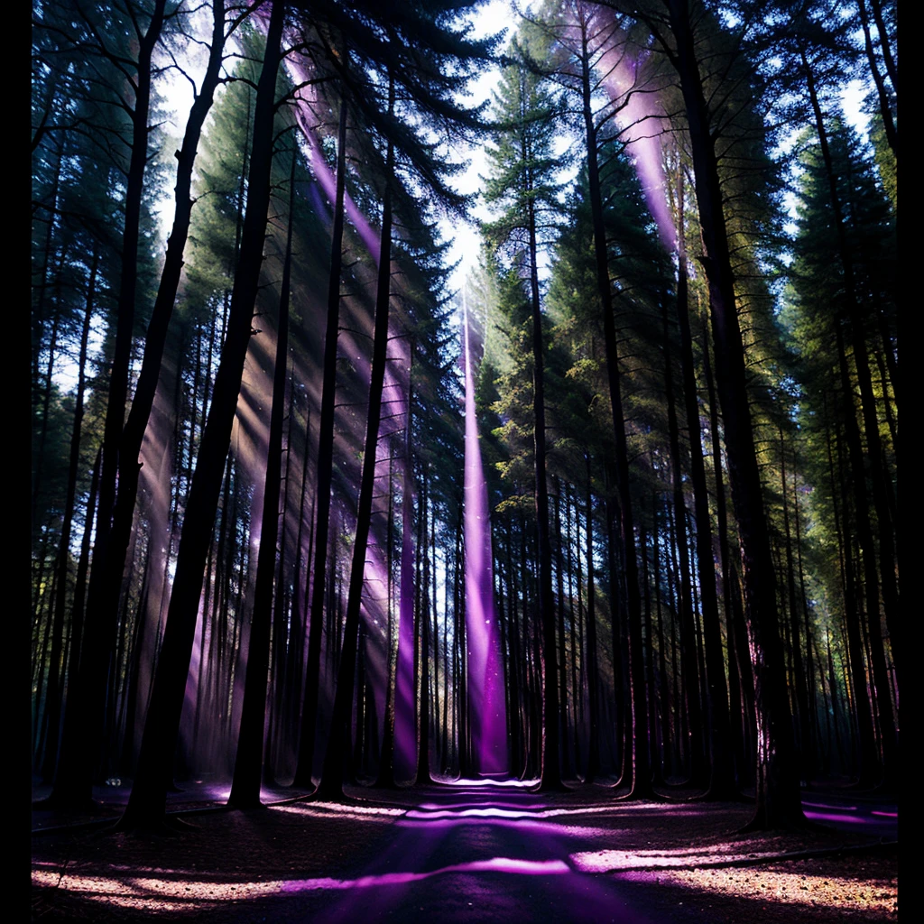 Dark fantasy realism oil painting of a obsidian rectangular portal with purple light in the middle of a fantasy forest as if it were part of a dark Fantasy