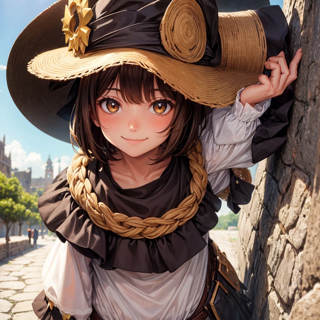 (masterpiece:1.2), (best quality:1.2),newest, intricate details, ai-generated,perfect anatomy, Dorothy leaned her chin upon her hand and gazed thoughtfully at the Scarecrow. Its head was a small sack stuffed with straw, with eyes, nose, and mouth painted on it to represent a face. An old, pointed blue hat, that had belonged to some Munchkin, was perched on his head, and the rest of the figure was a blue suit of clothes, worn and faded, which had also been stuffed with straw. On the feet were some old boots with blue tops, such as every man wore in this country, and the figure was raised above the stalks of corn by means of the pole stuck up its back.