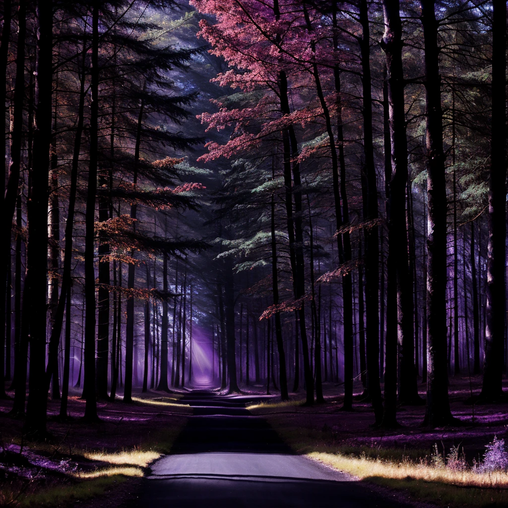 Dark fantasy realism oil painting of a obsidian rectangular portal with purple light in the middle of a fantasy forest as if it were part of a dark Fantasy 