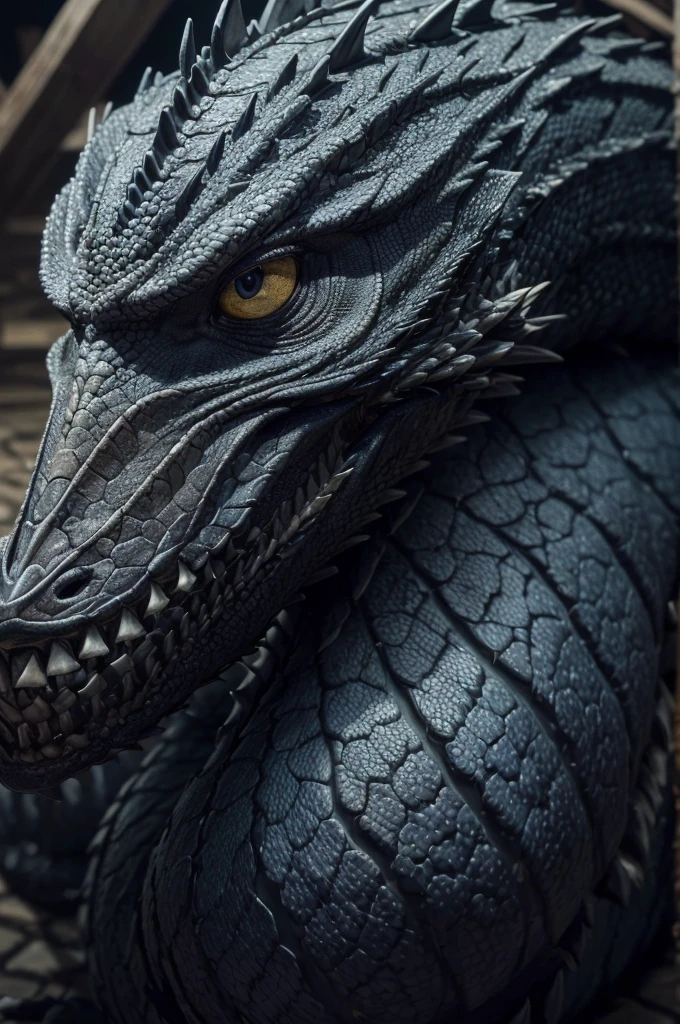 ((best qualityer)), ((work of art)), (detailded), 1 western dragon, realistic scales, decomposing, all Black.
