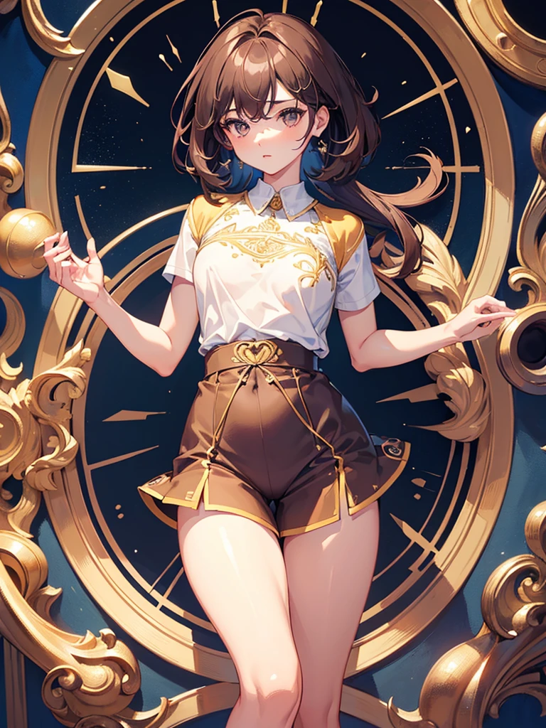 ((highest quality)),(ultra high resolution),(Super detailed),(detailed description),((best CG)),(best work of art),super precision art, great drawing art,(Art with precise details:1.5), (1 man: 1.5) cute and feminine looking young man, femboy, silky smooth back length brown hair, soft and cute facial features, slender dainty body, slim waist, small curves, small perky butt, silky smooth legs, very short height of 5ft 5,plain tee shirt and shortss, an overall cute femboy