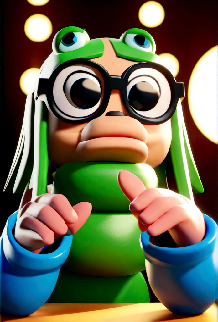 Cartoon character of a man in black glasses and blue shirt, an animated character, stylized character, animation style rendering, 3d stylized, Arnold Maya rendering, Stylized 3D rendering, toon render screenshot, 3d character, 3d character, Stylized 3D rendering, 3D character rendering, cartoon character, Personagem de close up, character posing, (Pixar-style) (master part:1.2) (bokeh) (best qualityer) (skin detailed) (detailed texture) (8K) (Argilla) (cinematic lighting) (sharp focus,Sit down and lift your upper body