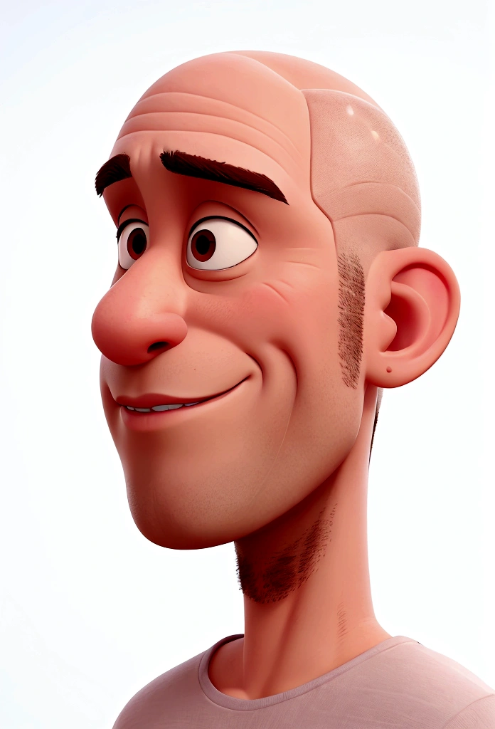 Um homem careca, no beard and no glasses. lips and thin nose in profile, Disney cartoon style