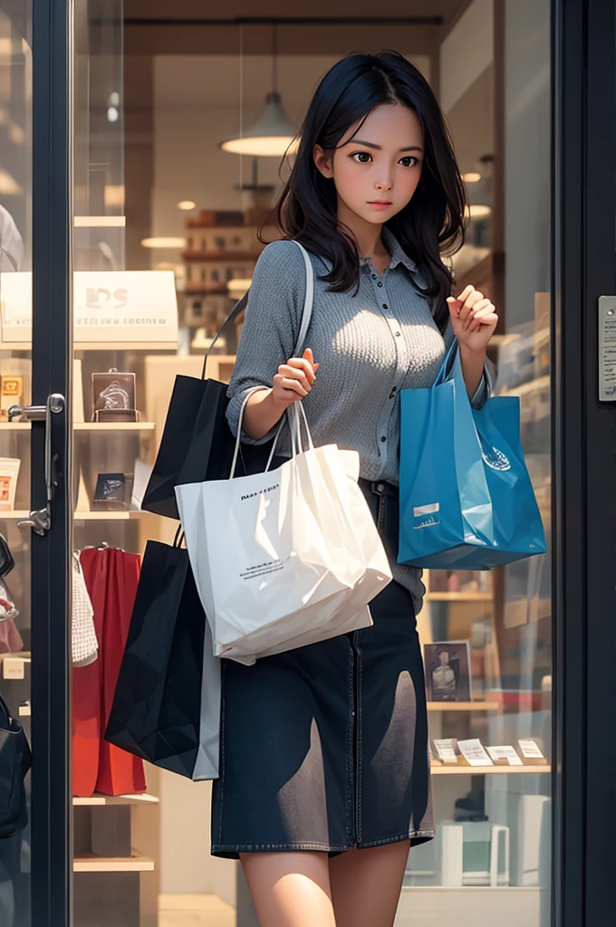 create an image of a woman seeing a bag in a store window