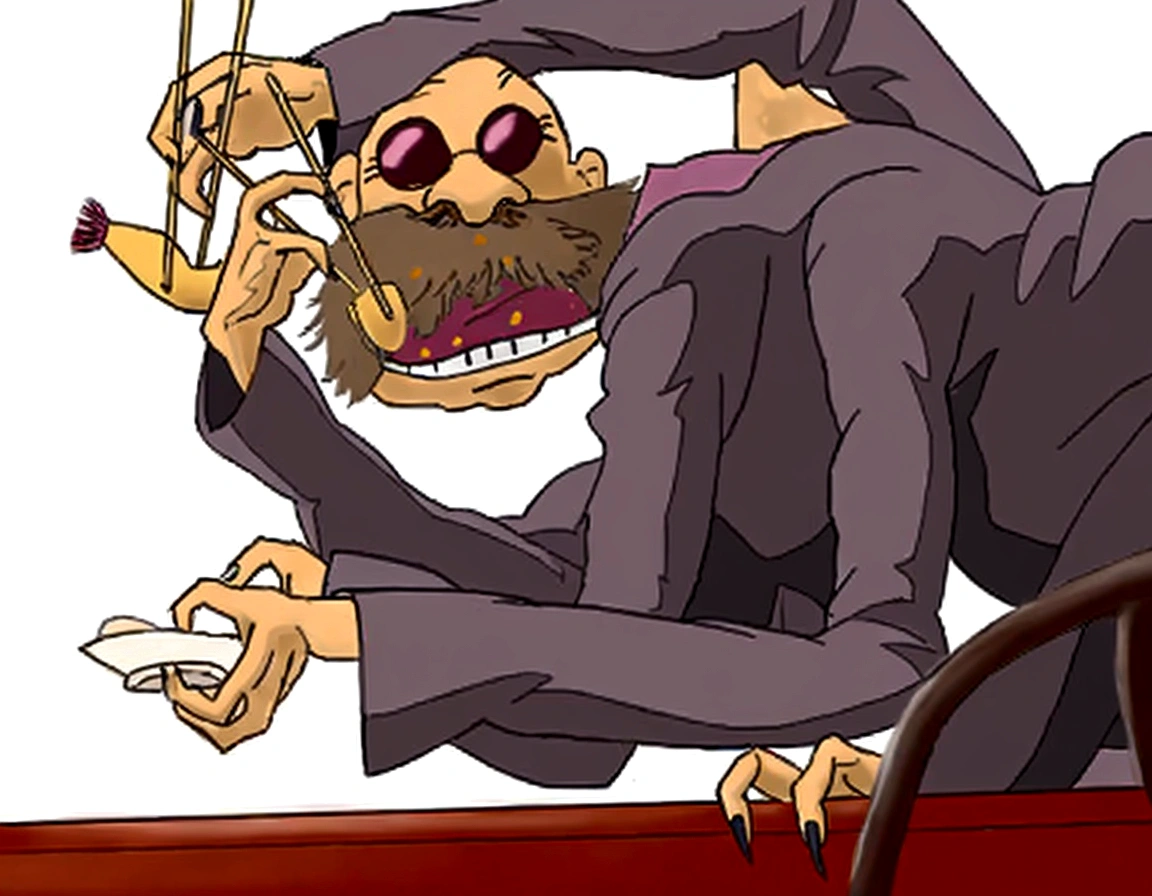 Bearded、Cartoon of a man wearing a hat and holding a knife, Freud, drawn with photoshop, Art depicting control freaks, ren and stimpy style, Inspired by William Gropper, Extremely detailed, evil mastermind, President Waluigi, Josie Sly-inspired art, Vargui art style, Inspired by Vladimir Tatlin,Studio Ghibli,((.Kamajii)),(vLive-action version))