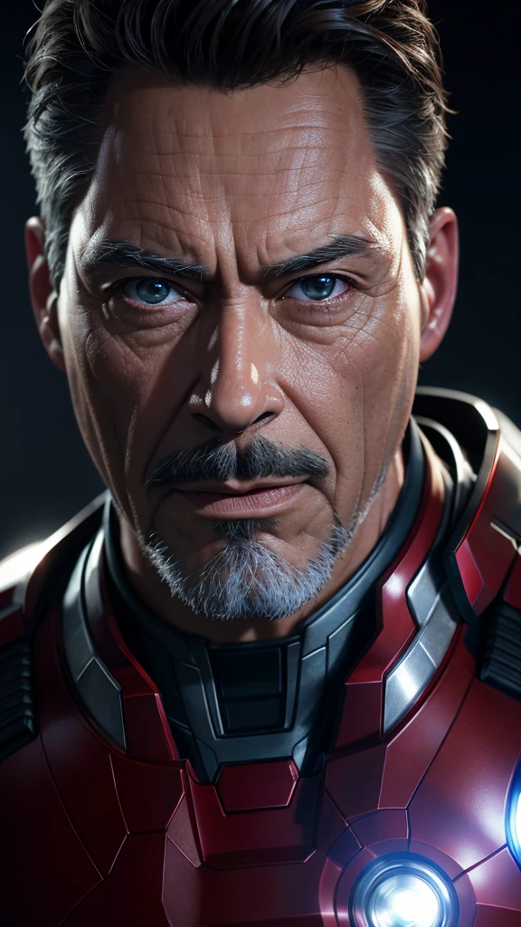 Marvel, Old man Tony Stark, realistically, dynamic lights, old, gray stubble, full shoot, (extremely detailed CG unity 8k wallpaper), trending on ArtStation, trending on CGSociety, High Detail, Sharp focus, dramatic, photorealistic