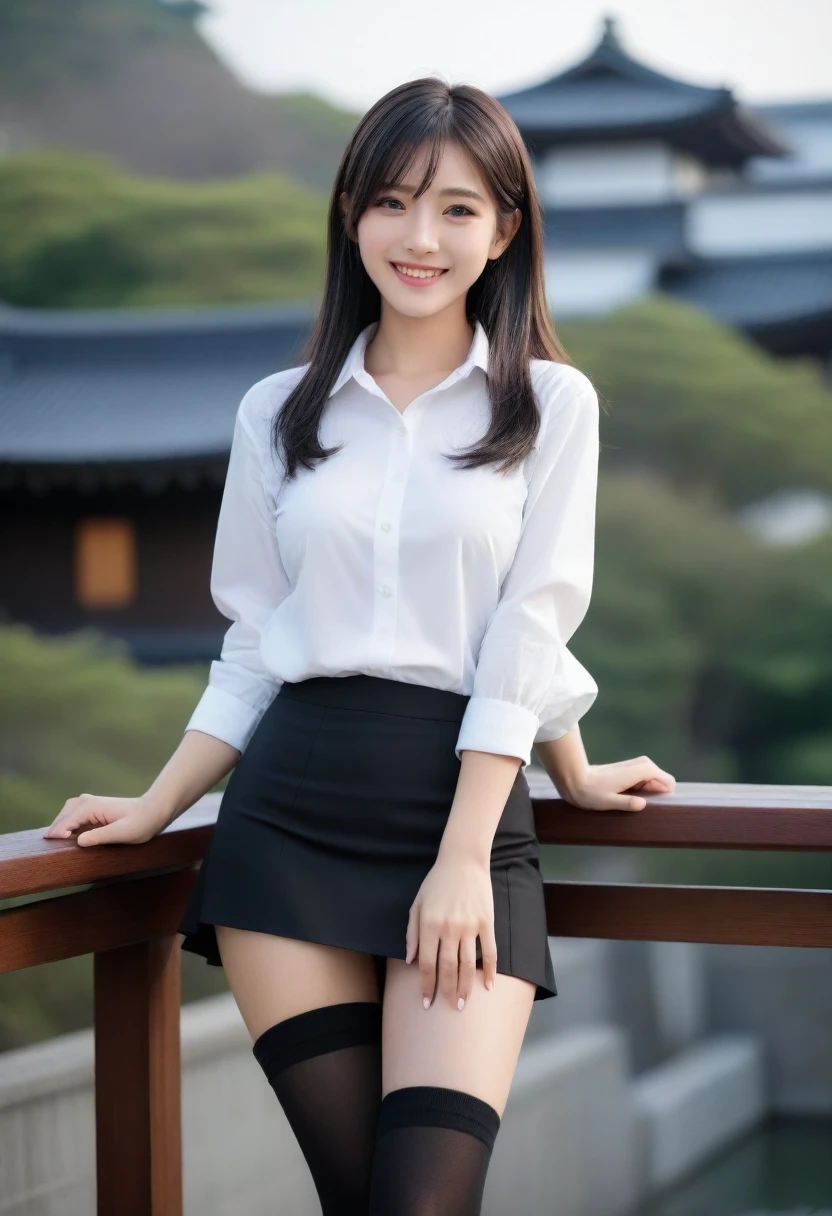 8K, Ultra-high resolution, Highest quality, masterpiece, 三分割法によるphotograph,Surreal, photograph, 1 Girl, (16 years old:1.3), pretty girl, Cute face, Beautiful eyes in every detail, 細かくdetailedに,masterpiece,, One Girl:1.2, Japan Female Announcer,whole body, White shirt, Are standing, whole bodyショット, Black Pencil Skirt, Outdoor, night, Urban area, Date, High heels 、Knee socks, Attractive thighs, Sensual,A carefree smile,Heal the heart,Black Hair,Long Straight Hair,Looking at the audience、beauty,Long neck、Laugh a little、Please close your mouth and laugh、(((Ideal body type))),A cup small breasts :2,、Portraiture:2、Perfect Anatomy、鮮明なdetailed、detailed、Surreal、Light and shadow,Strong light