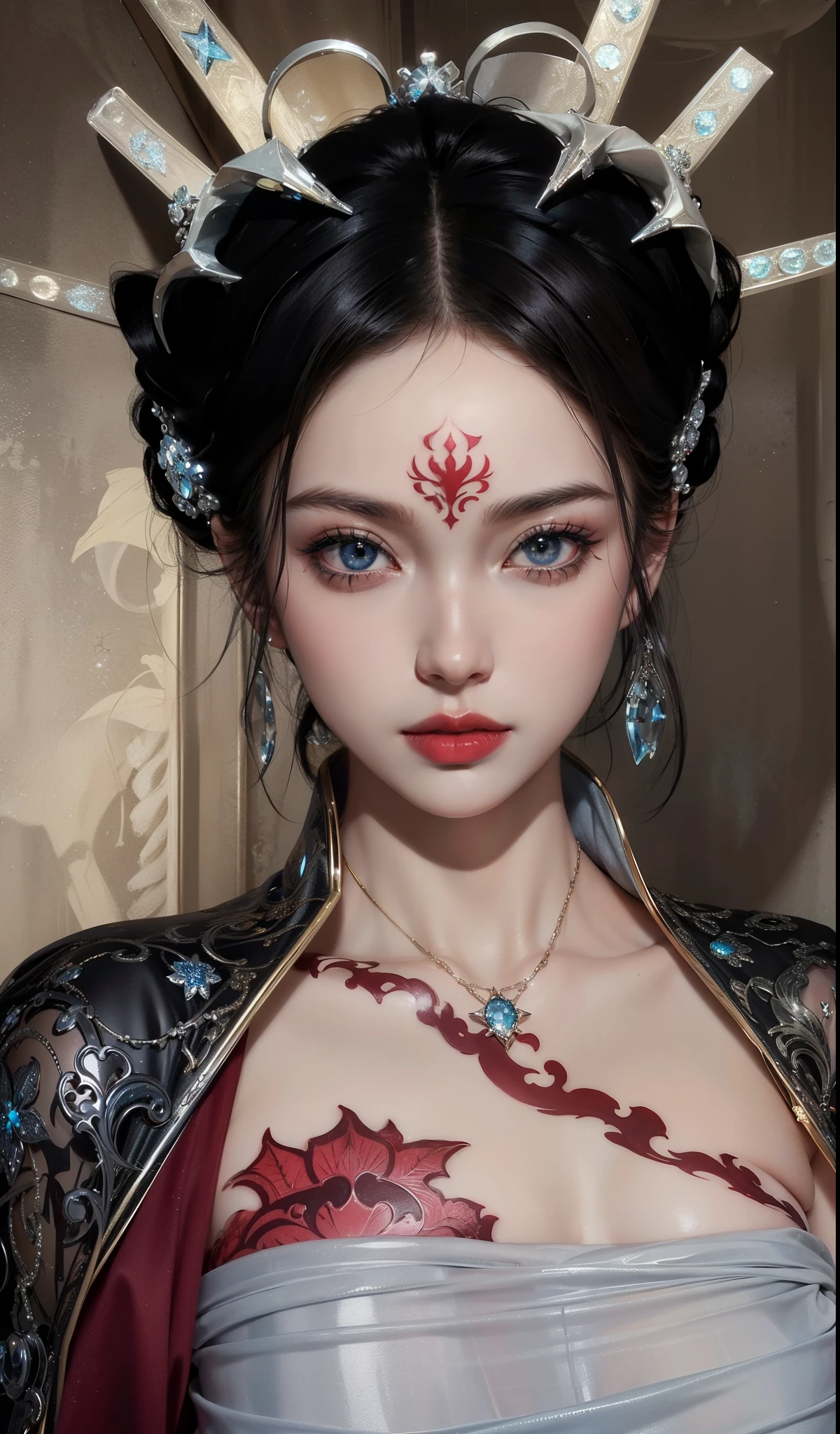 Detailed image quality,Pandora the Witch,wing, Succubus主题,堕落Angel,Excellent,scary,Secret Terror,Tentacles,With eyes,Uncanny Valley Effect,Beast Blood Moon,skeleton,vampire,Hellfire,Dark Queen,Angel,magician magic witch,16岁Angel,Eyes are blue(Pupils as deep as the starry sky),Gorgeous tattoo designs all over the body,Succubus,Dark Queen,Gold Jewelry,Silk Wedding Dress,Ghost Bride,scar,Wound
