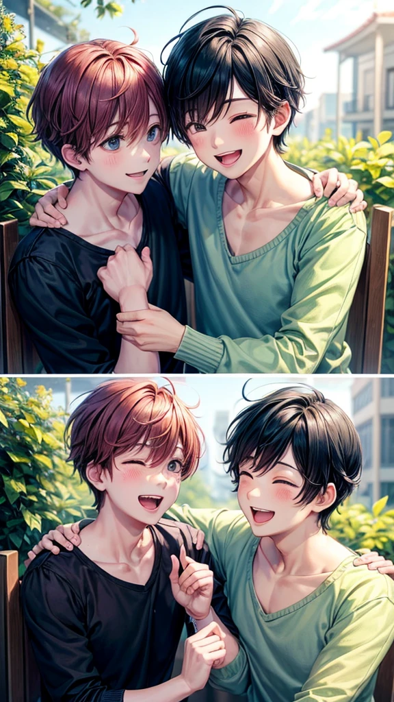 2 boys. they are bestfriend. laughing