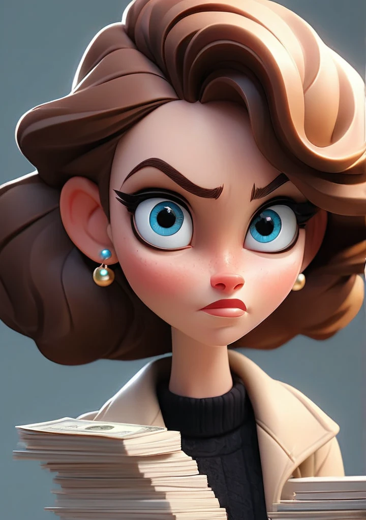 cartoon woman with blue eyes, medium lips animation character, girl with good style, Y2K style,in cartoon style, girl with money, cartoon character, female main character, high-quality character design, professional character design, to hire 3d artist, cartoon style illustration, cartoon art style, 3d character, digital character illustration, 3d character, desenho animado realista, professional character designer