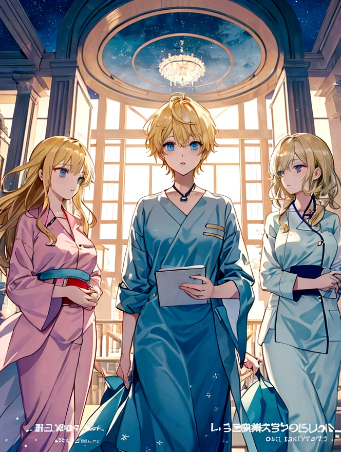 Novel cover design with the title LOSE. The novel is drawn in the style of anime or mostly novel illustrations. There is an image of a magnificent hotel floating on a sea full of stars. Between the hotel and above the ocean there are stars. And there were 3 women, one of them had short blonde hair and one of them was wearing a hospital gown. The title "LOSE" is below and the author's name "Fear" is below the title