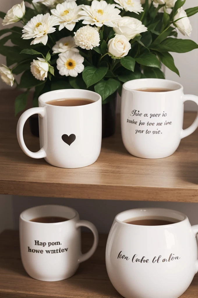 White mug on the front with Amanda written below Amanda written one below Amanda a heart design with flowers on the side on the back of the mug written a positive phrase