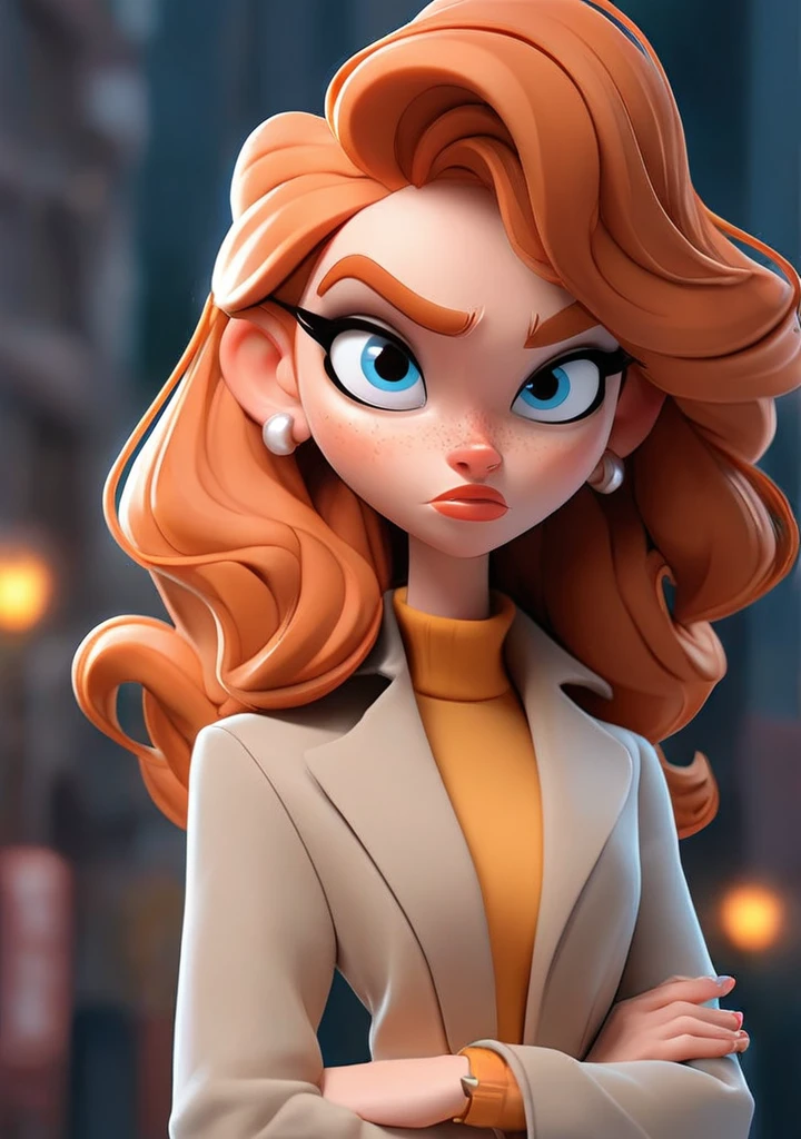 cartoon woman with blue eyes, medium lips animation character, girl with good style, Y2K style,in cartoon style, girl with money, cartoon character, female main character, high-quality character design, professional character design, to hire 3d artist, cartoon style illustration, cartoon art style, Y2k style , digital character illustration, GINGER, Orang hair, light eyebrows