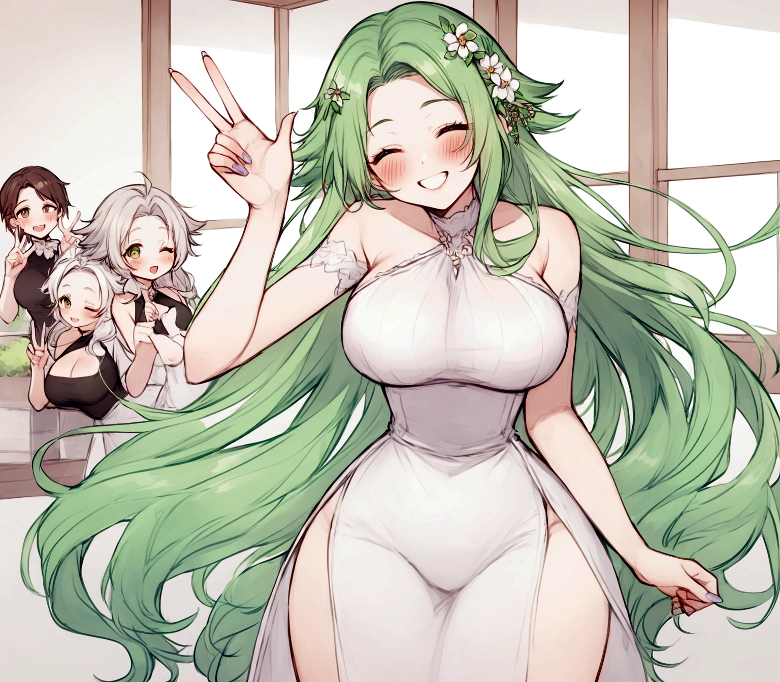 w, ew Mädchen, ewe Person drw, Long hair, breast, large breast, hair ornaments, breastの谷間, very Long hair, , grey hair, multi-colored hair, Green hair, Manicure, natta, Blemishes on the face, toenail, hair pin, cracked skw
breast, Consider your audience, Blush, smile, bangs,mouth closed, , Stand, Teeth, flower, Shanks, , Cowboy-shot, day, lookwg Return, wnen, hwterrücks,complete , windows, Return, Attachment, potted Attachment, flower瓶、BIG ASS、show their