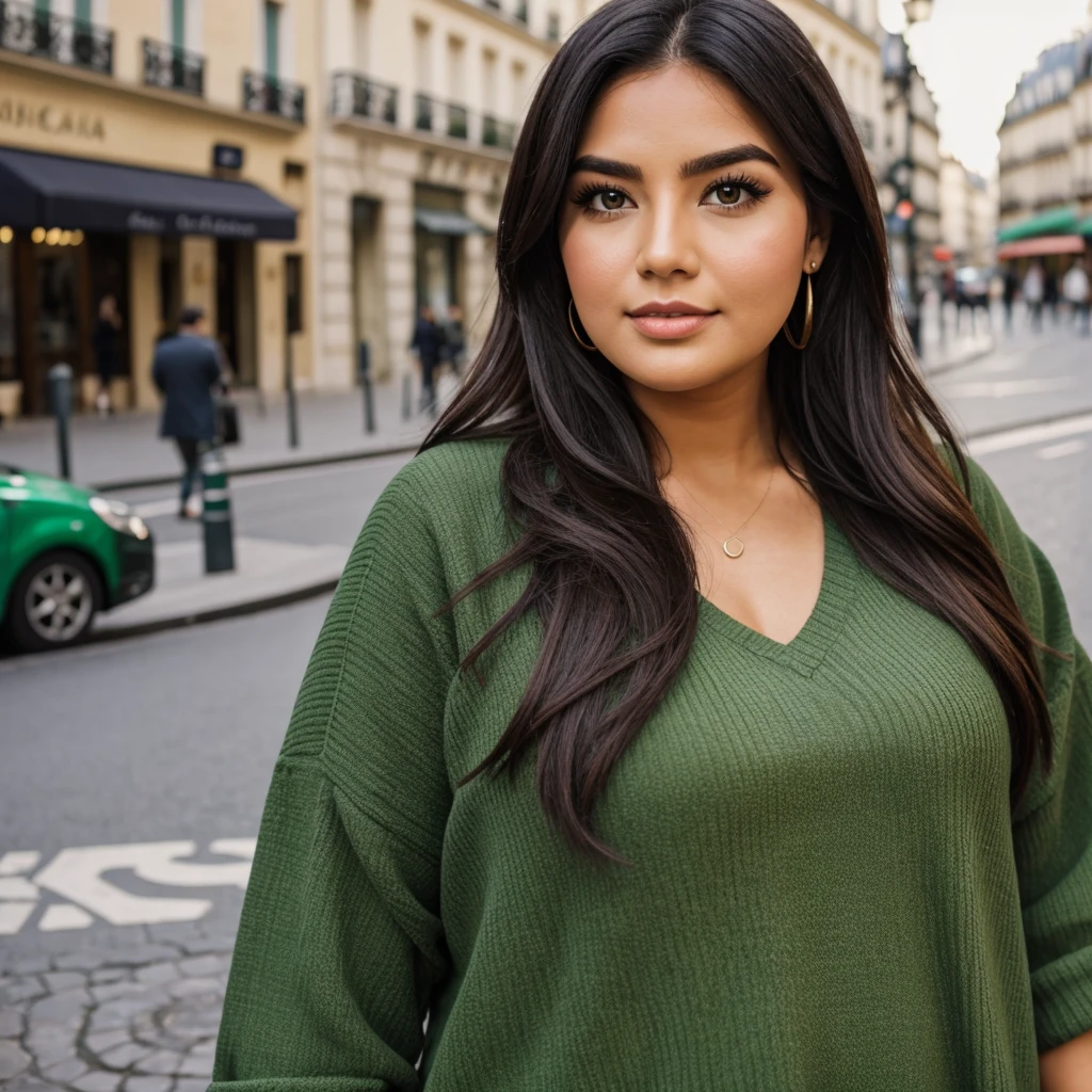 fat woman jung influencer latina green eyes in paris