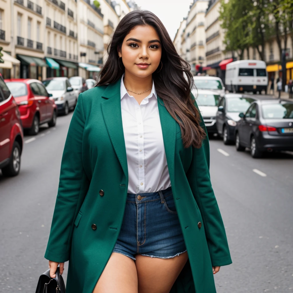 fat woman jung influencer latina green eyes in paris
