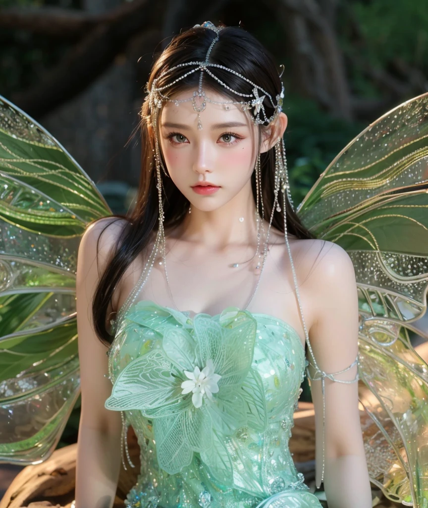 Game Art，CG Animation，Best image quality，Maximum resolution，8K picture quality，(A bust photo)，(portrait)，(Head close-up)，(Rule of Thirds)，Unreal Engine 5 rendering works，20 year old girl，((Queen))，The eyes are very detailed，(Large Breasts)，Elegance and nobility，Ray Tracing，Game CG，((3D Unreal Engine))，OC rendering reflection mode，4K，Ultra-clear，Translucent lace，Fair and plump figure，Pretty Face，Glossy Gel Coat，身着华贵礼服的Queen，Gorgeous clothing，Luxurious and exquisite jewelry，Colorful makeup，Full figure，Dark red lipstick，精致Gorgeous clothing，Forest fairy，Elf wings