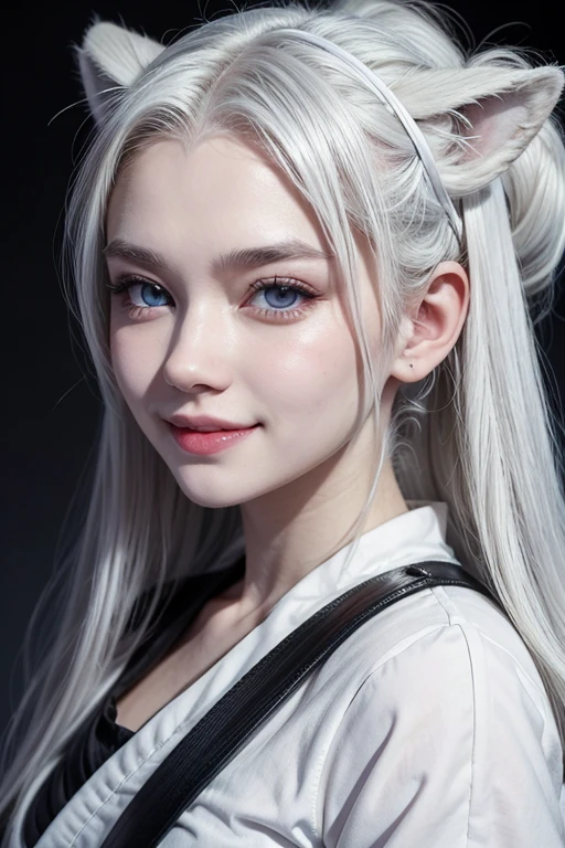 best quality, absurdres,masterpiece,[white|red] hair, Ponytail,blue eyes,white clothes, upper body,close-up,profile,sideways glance,Delicate facial features,simple background,adjusting hair,head tilt,hoop earrings,looking at viewer,looking back,crying with eyes open,sad,