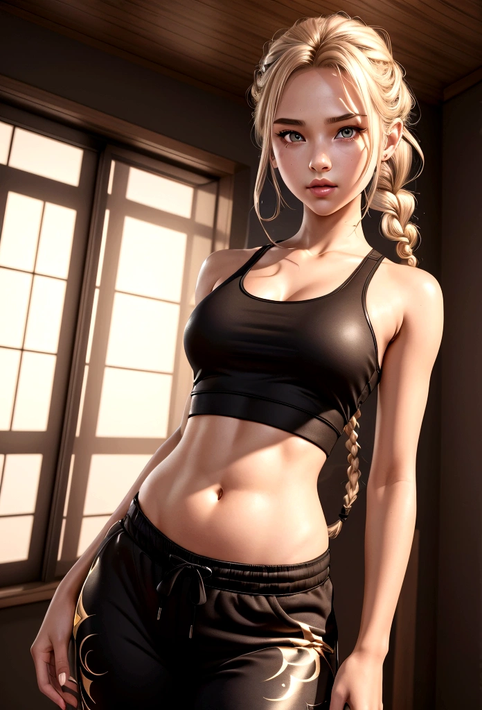 arurinh, (brushing) (brushing), waist up, avades, long straight lift hair, dynamic pose, model photography: photography, HD, high contrast, sharp image, mastery, balanced eyes, CG rendering, small skull, clavicle detail, (top quality detail: 1.2), realistic kei, 8K ultrafine, High quality textures, fine textures, fine indications, high detail, very fine CG, high quality shadows, beautiful and delicate eyes, freedom, beauty, small breasts, tall, blurred background, lime colored gym clothes,