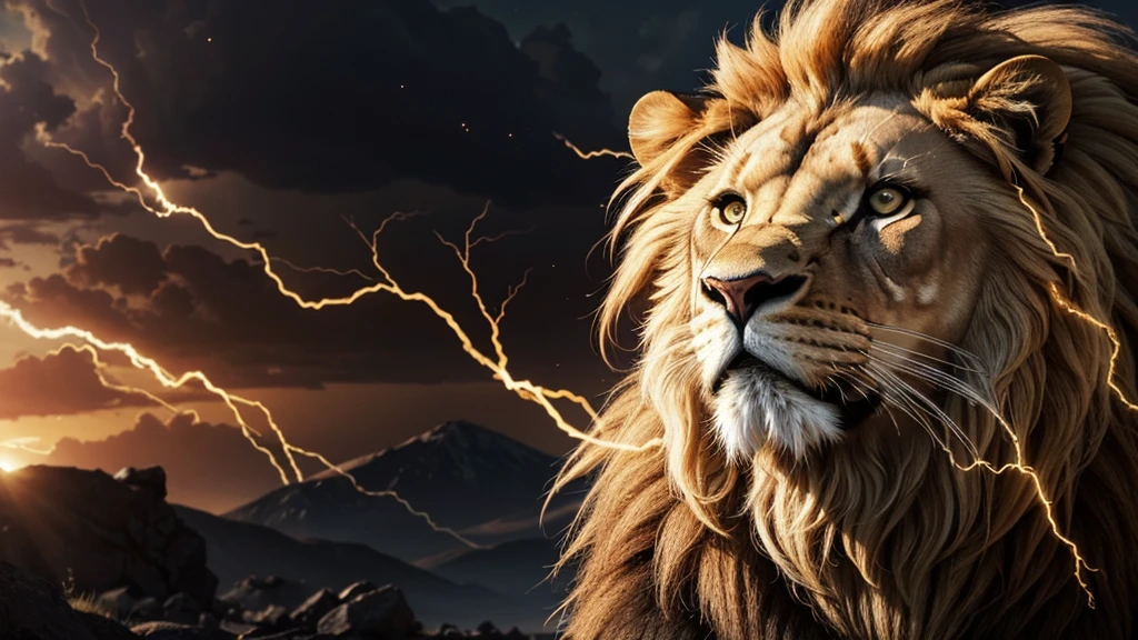 Lion, Divine Lion, natural, naturey, ferocious, masculine, mighty, golden lion, offwhite, Lion offwhite, black andwhite, black and gold, detailed realistic face, 8K Detailed Realistic White Lion, Ultrarealistic 8k |, Energia de thunder realista detalhada, Strong Creature realista detalhada, Strong Creature, Lion macho, Rendering, Fotorrealista 8K, UltraHD Alta definição 8K, Detailed Realistic 16K, Nitidez Fotorrealista 8K, 16K photorealistic textures, Contraste Fotorrealista 8K, Sombras Fotorrealistas 8K, Luzes Fotorrealistas 8K, Detailed Realistic Sunset, Detailed Realistic Lion Face, Detailed Realistic Light, detailed textures, thunder, detailed shadows, detailed colors, Celestial Electricity, Golden thunder, Lion realista, Ultra Realistic 16K, Realistic 16K, Realistic 16K sharpness, 16K photorealistic textures, 16K Realistic Colors, powerful creature, Majestic power, Power of Heaven, Great Divine, detailed contrast, realistic contrast, high resolution, detailed colors, fire, villany, divine creature, 8K, realistic detailed, 16K, 8K, High definition, detailed contrast, realistic contrast, high resolution, detailed colors, fire, villany, divine creature, realistic detailed, chic,