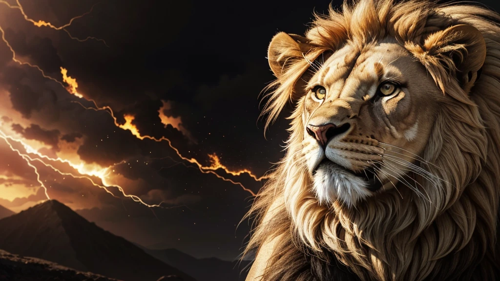 Lion, Divine Lion, natural, naturey, ferocious, masculine, mighty, golden lion, offwhite, Lion offwhite, black andwhite, black and gold, detailed realistic face, 8K Detailed Realistic White Lion, Ultrarealistic 8k |, Energia de thunder realista detalhada, Strong Creature realista detalhada, Strong Creature, Lion macho, Rendering, Fotorrealista 8K, UltraHD Alta definição 8K, Detailed Realistic 16K, Nitidez Fotorrealista 8K, 16K photorealistic textures, Contraste Fotorrealista 8K, Sombras Fotorrealistas 8K, Luzes Fotorrealistas 8K, Detailed Realistic Sunset, Detailed Realistic Lion Face, Detailed Realistic Light, detailed textures, thunder, detailed shadows, detailed colors, Celestial Electricity, Golden thunder, Lion realista, Ultra Realistic 16K, Realistic 16K, Realistic 16K sharpness, 16K photorealistic textures, 16K Realistic Colors, powerful creature, Majestic power, Power of Heaven, Great Divine, detailed contrast, realistic contrast, high resolution, detailed colors, fire, villany, divine creature, 8K, realistic detailed, 16K, 8K, High definition, detailed contrast, realistic contrast, high resolution, detailed colors, fire, villany, divine creature, realistic detailed, chic,
