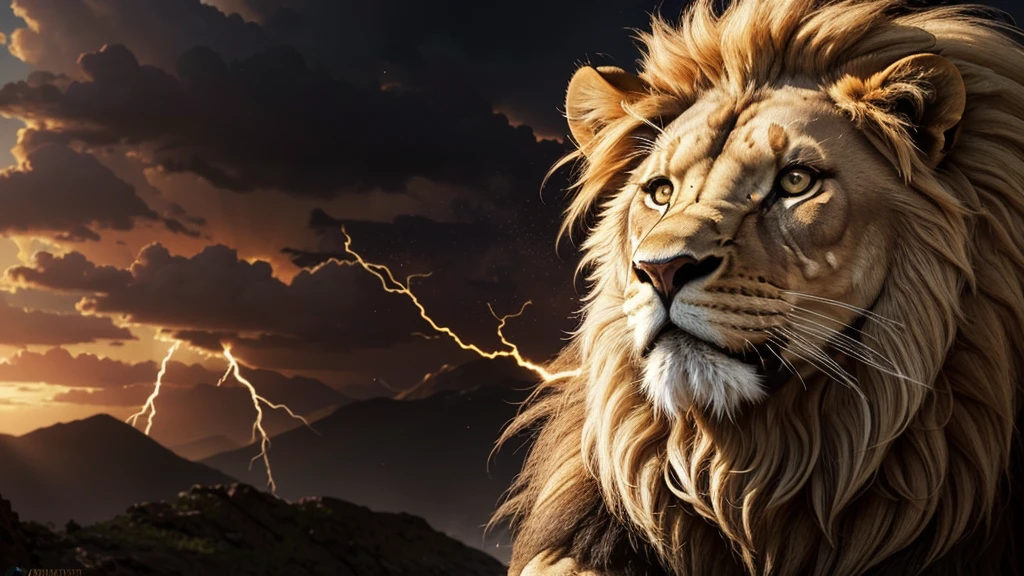 Lion, Divine Lion, natural, naturey, ferocious, masculine, mighty, golden lion, offwhite, Lion offwhite, black andwhite, black and gold, detailed realistic face, 8K Detailed Realistic White Lion, Ultrarealistic 8k |, Energia de thunder realista detalhada, Strong Creature realista detalhada, Strong Creature, Lion macho, Rendering, Fotorrealista 8K, UltraHD Alta definição 8K, Detailed Realistic 16K, Nitidez Fotorrealista 8K, 16K photorealistic textures, Contraste Fotorrealista 8K, Sombras Fotorrealistas 8K, Luzes Fotorrealistas 8K, Detailed Realistic Sunset, Detailed Realistic Lion Face, Detailed Realistic Light, detailed textures, thunder, detailed shadows, detailed colors, Celestial Electricity, Golden thunder, Lion realista, Ultra Realistic 16K, Realistic 16K, Realistic 16K sharpness, 16K photorealistic textures, 16K Realistic Colors, powerful creature, Majestic power, Power of Heaven, Great Divine, detailed contrast, realistic contrast, high resolution, detailed colors, fire, villany, divine creature, 8K, realistic detailed, 16K, 8K, High definition, detailed contrast, realistic contrast, high resolution, detailed colors, fire, villany, divine creature, realistic detailed, chic, 